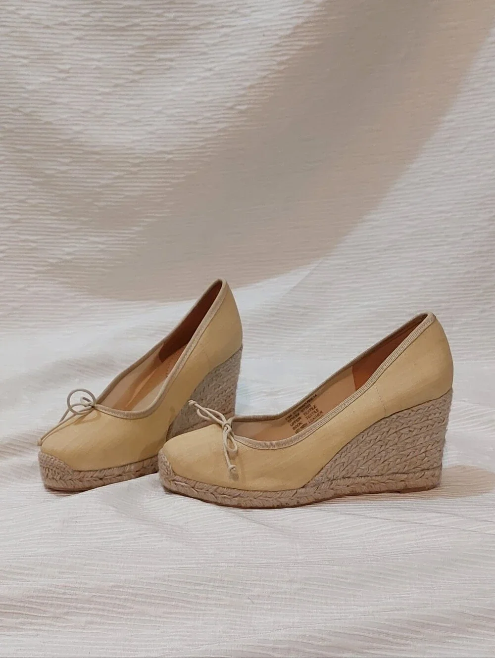 J. Crew Seville Yellow Espadrille Wedge Pumps with Bow Size 10.5 Made In Spain